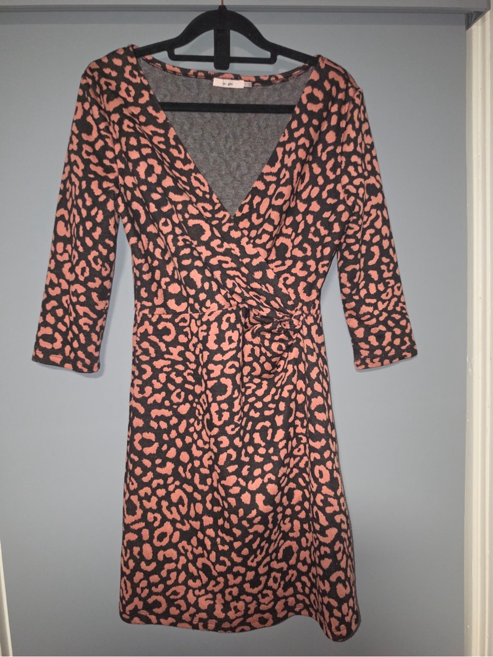 miami Black and Pink Leopard Faux Wrap Mini Dress